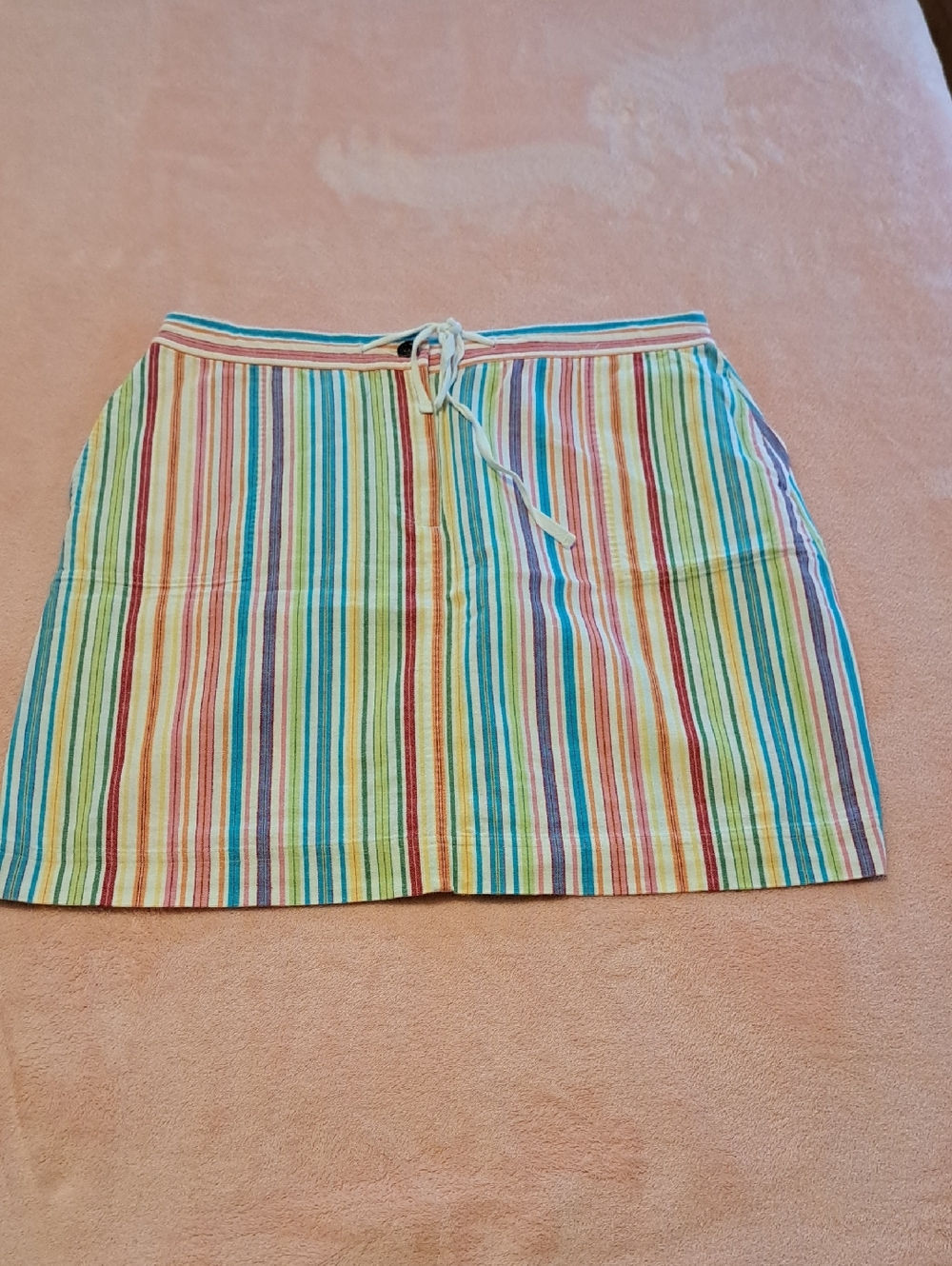 Striped Multicolor Cotton Drawstring Skirt - Women